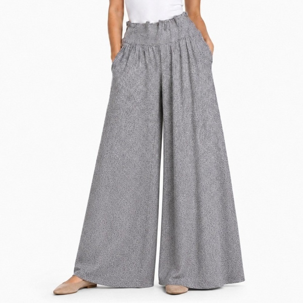 American Rag Wide Leg Pants Women L Gray Striped Palazzo Lounge High Rise Boho
